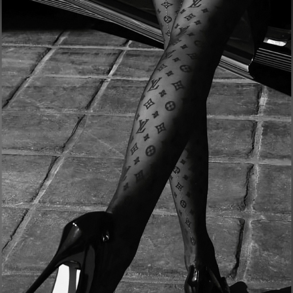 Black LV Patterned Monogram Pantyhose Stockings Tights